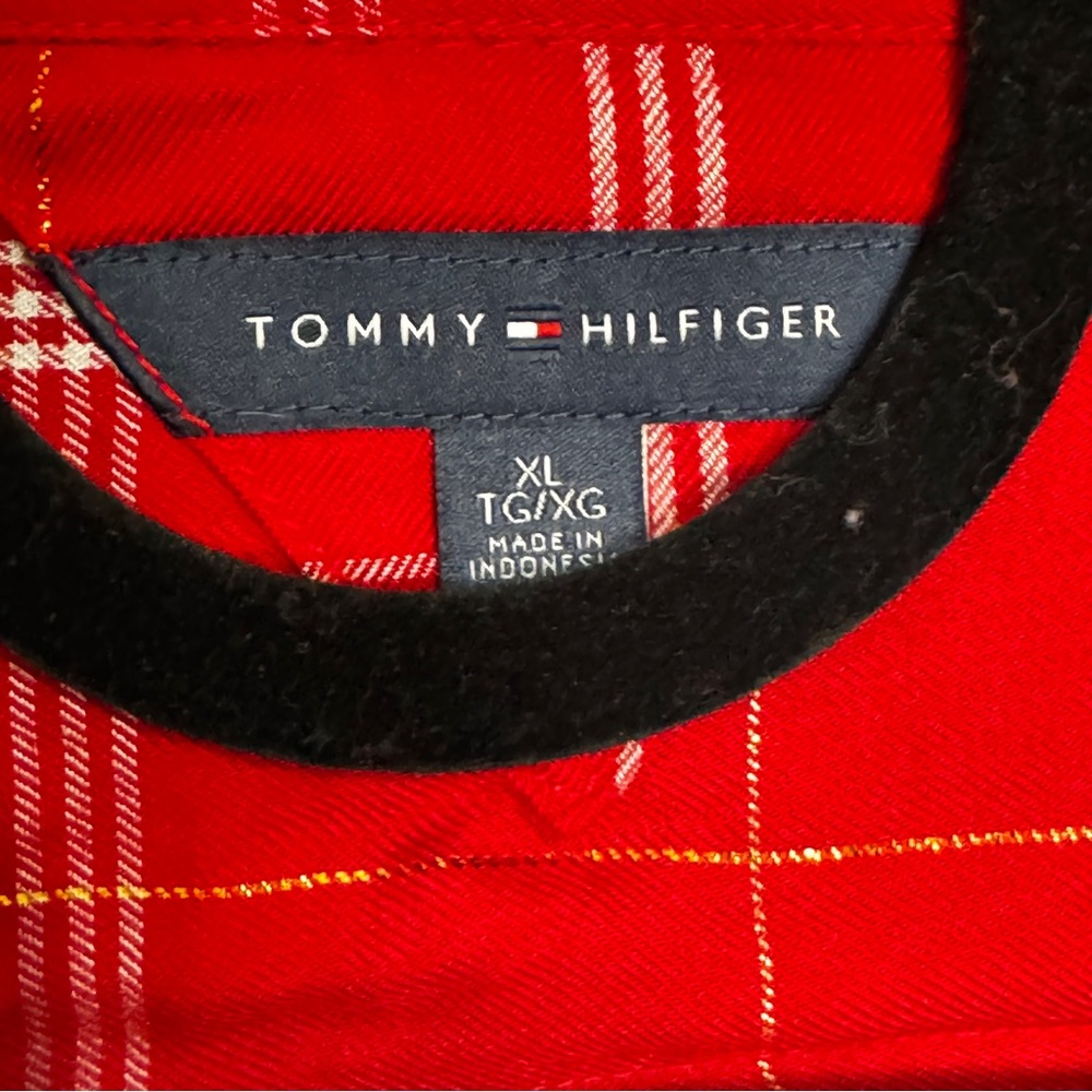 Tommy Hilfiger XL Red‎ Plaid Metallic Roll-Tab Button-Down Shirt Preppy Festive - Picture 13 of 13